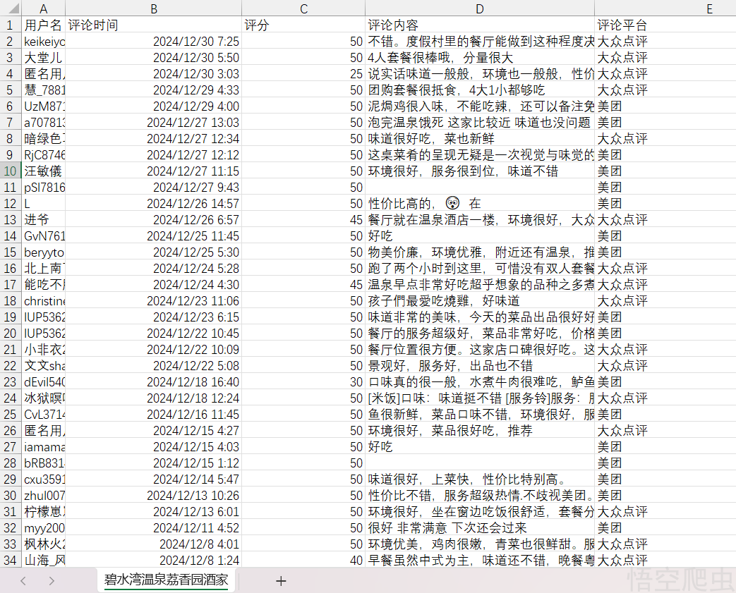 Excel 数据成品样表截图
